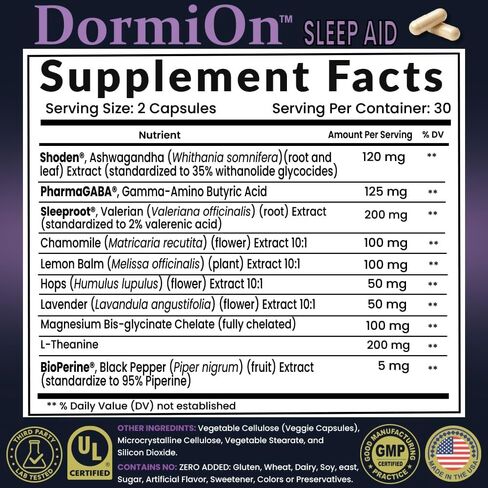 DormiOn™ أفضل مساعد للنوم خالي من الميلاتونين. 10 في 1 للنوم، والإجهاد، والكورتيزول، والمزاج، والدعم المعرفي مع الناردين، والغابا، والأشواغاندا، والثيانين، والمغنيسيوم والأعشاب للنوم الطبيعي العميق والاستيقاظ منتعشًا. in Saudi Arabia