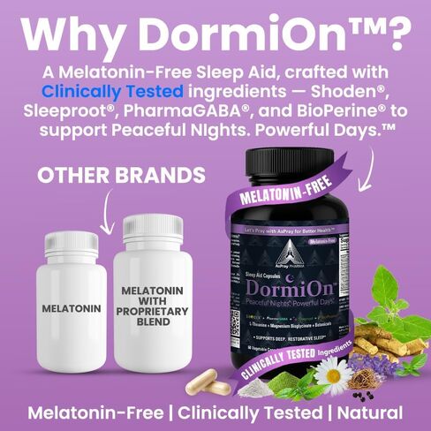 DormiOn™ أفضل مساعد للنوم خالي من الميلاتونين. 10 في 1 للنوم، والإجهاد، والكورتيزول، والمزاج، والدعم المعرفي مع الناردين، والغابا، والأشواغاندا، والثيانين، والمغنيسيوم والأعشاب للنوم الطبيعي العميق والاستيقاظ منتعشًا. in Saudi Arabia