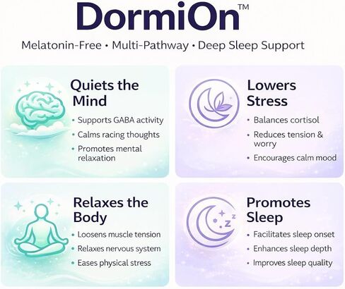 DormiOn™ أفضل مساعد للنوم خالي من الميلاتونين. 10 في 1 للنوم، والإجهاد، والكورتيزول، والمزاج، والدعم المعرفي مع الناردين، والغابا، والأشواغاندا، والثيانين، والمغنيسيوم والأعشاب للنوم الطبيعي العميق والاستيقاظ منتعشًا. in Saudi Arabia