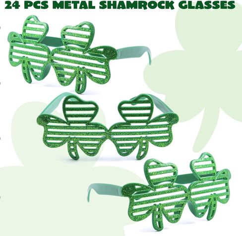 JOYIN 24 PCS St. Patrick's Day Shamrock Glitter Glasses, Saint Patrick Party Costume Green Clover Dressing-up Accessories Party Favor and Supplies in Saudi Arabia