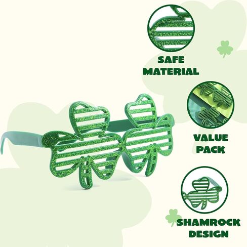 JOYIN 24 PCS St. Patrick's Day Shamrock Glitter Glasses, Saint Patrick Party Costume Green Clover Dressing-up Accessories Party Favor and Supplies in Saudi Arabia