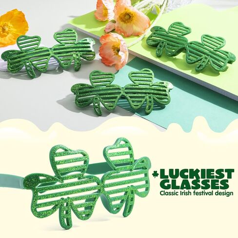 JOYIN 24 PCS St. Patrick's Day Shamrock Glitter Glasses, Saint Patrick Party Costume Green Clover Dressing-up Accessories Party Favor and Supplies in Saudi Arabia