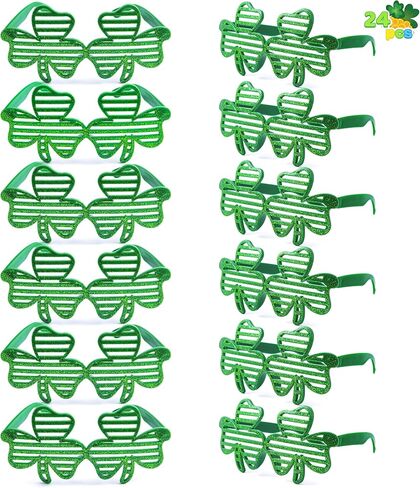 JOYIN 24 PCS St. Patrick's Day Shamrock Glitter Glasses, Saint Patrick Party Costume Green Clover Dressing-up Accessories Party Favor and Supplies in Saudi Arabia