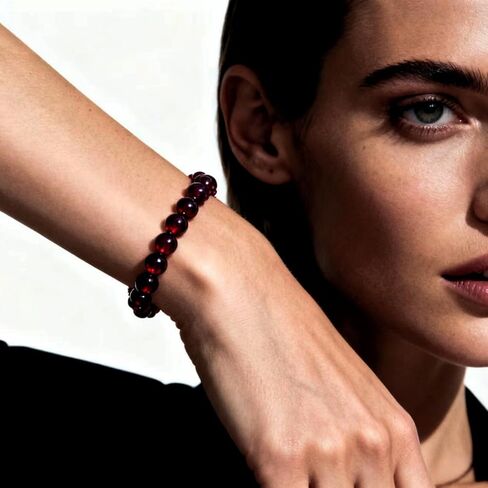 Natural garnet bead bracelet for women - 6mm wine red elastic bracelet, soothing meditation crystal gemstone bracelet - garnet jewelry in Saudi Arabia