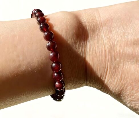 Natural garnet bead bracelet for women - 6mm wine red elastic bracelet, soothing meditation crystal gemstone bracelet - garnet jewelry in Saudi Arabia