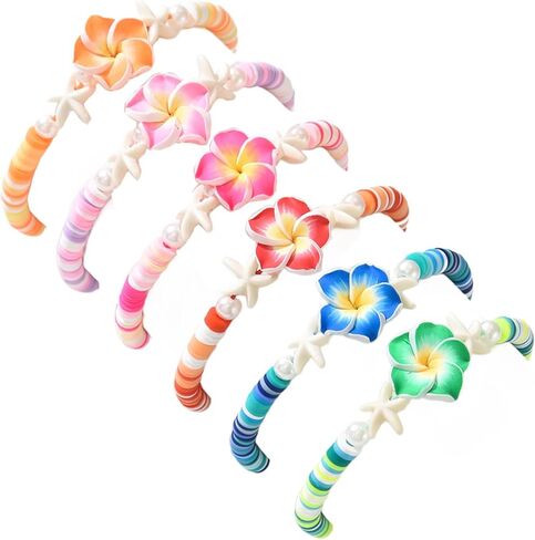 Bohemia Hawaiian Plumeria Rubra Polymer Clay Stretch Bracelets Set Handmade Colorful Starfish Tropical Flower Glass Beaded Stackable Bracelet for Women Luau Beach Party Vacation Jewelry Gifts in Saudi Arabia