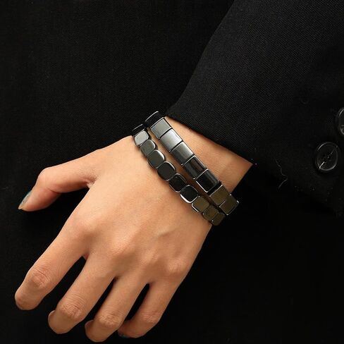 Hematite Bracelets for Women Men Natural Stone Hematite Bracelet Black Stretch Beaded Bracelet Energy Inspirational Gifts in Saudi Arabia