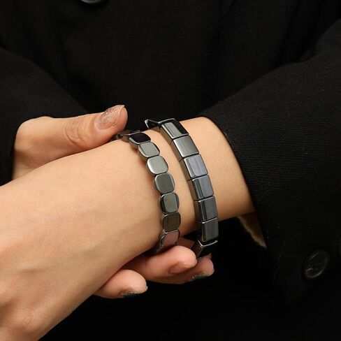 Hematite Bracelets for Women Men Natural Stone Hematite Bracelet Black Stretch Beaded Bracelet Energy Inspirational Gifts in Saudi Arabia