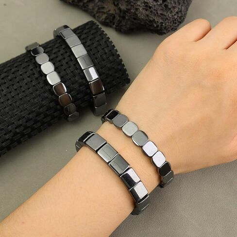 Hematite Bracelets for Women Men Natural Stone Hematite Bracelet Black Stretch Beaded Bracelet Energy Inspirational Gifts in Saudi Arabia