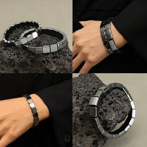 Hematite Bracelets for Women Men Natural Stone Hematite Bracelet Black Stretch Beaded Bracelet Energy Inspirational Gifts in Saudi Arabia