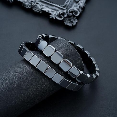 Hematite Bracelets for Women Men Natural Stone Hematite Bracelet Black Stretch Beaded Bracelet Energy Inspirational Gifts in Saudi Arabia