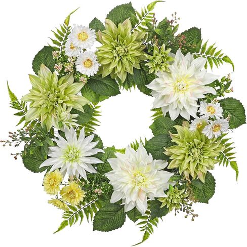 Briful Spring Floral Wreath for Front Door, 16in Artificial Hanging Wreath with Silk Flowers & Greenery Outdoor Flower Wreath for Home Porch Entryway Wall Decor in Saudi Arabia