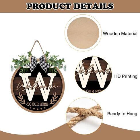 Monogram Letter H Front Door Sign, Welcome to Our Home Family Last Name Initial Wooden Hanger Decor Housewarming Wedding Gifts, Farmhouse Rustic Wreath Indoor Wall Hanging Decoration with Bow in Saudi Arabia