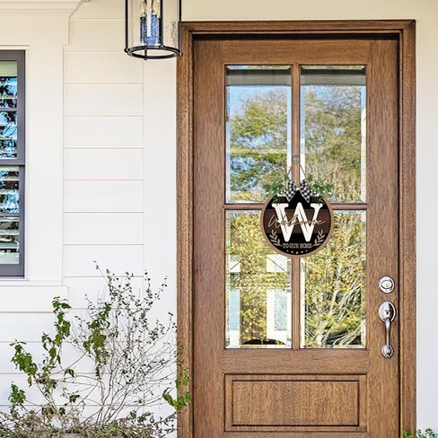 Monogram Letter H Front Door Sign, Welcome to Our Home Family Last Name Initial Wooden Hanger Decor Housewarming Wedding Gifts, Farmhouse Rustic Wreath Indoor Wall Hanging Decoration with Bow in Saudi Arabia