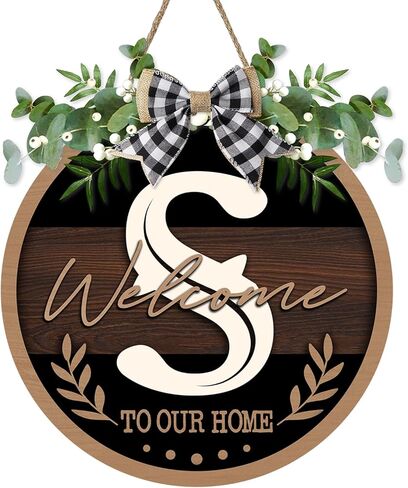 Monogram Letter H Front Door Sign, Welcome to Our Home Family Last Name Initial Wooden Hanger Decor Housewarming Wedding Gifts, Farmhouse Rustic Wreath Indoor Wall Hanging Decoration with Bow in Saudi Arabia