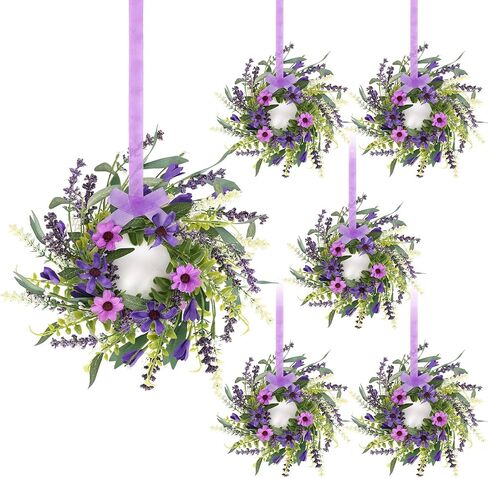 6 Pcs Small Sunflower Wreaths with Ribbon for Cabinet Front Door Mini Artificial Floral Hanging Wreath 3" Spring Summer Fake Yellow Daisies Wreaths Farmhouse Pillar Window Home Wall Party Décor in Saudi Arabia