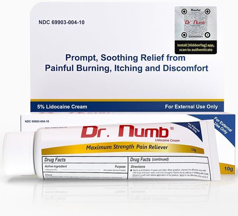 Dr. Numb 5% Lidocaine Numbing Cream, Nonprescription Maximum Strength Topical Anesthetic Cream - Temporary Relief of Pain, Itch, Discomfort for Hemorrhoid and Anorectal Uses - 10g Pack of 1 in Saudi Arabia
