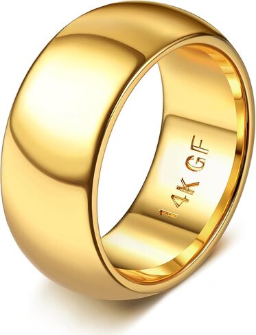 Gold Band for Women Men 14K Gold Filled Ring Thick Thin Pinky Thumb Ring Gold Wedding Band Ring Non Tarnish Plain Domed Comfort Fit Size 6 to 10 in Saudi Arabia