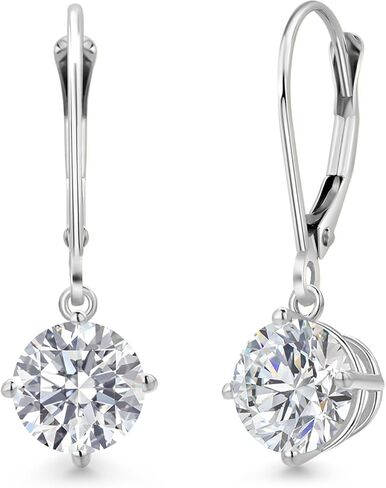 Gem Stone King 2.00 Cttw IGI Certified Lab Grown Diamond Dangle Drop Earrings For Women in 14K White Gold | Round 1 Ct Each | VS1 Clarity | E-F Color in Saudi Arabia
