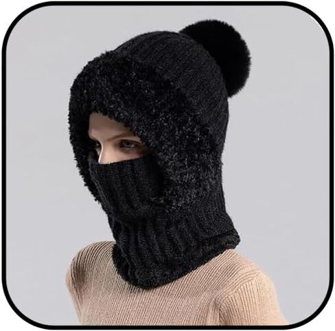 3 in 1 Beanie Hat with Scarf and Mask Winter Hat for Women Men Warm Knit Balaclava Scarf in Kuwait