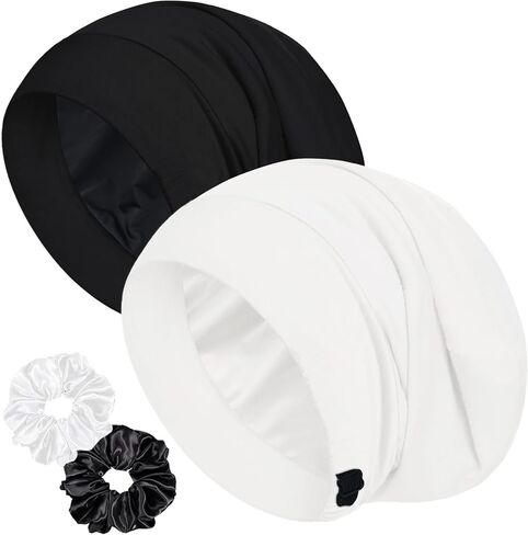 Sleep Cap Bonnet for Sleeping, Adjustable Cooling Ice Silk Lined Hair Bonnets for Natural Curly Braids Beanie Hat Women Men in Saudi Arabia