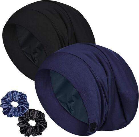 Sleep Cap Bonnet for Sleeping, Adjustable Cooling Ice Silk Lined Hair Bonnets for Natural Curly Braids Beanie Hat Women Men in Saudi Arabia