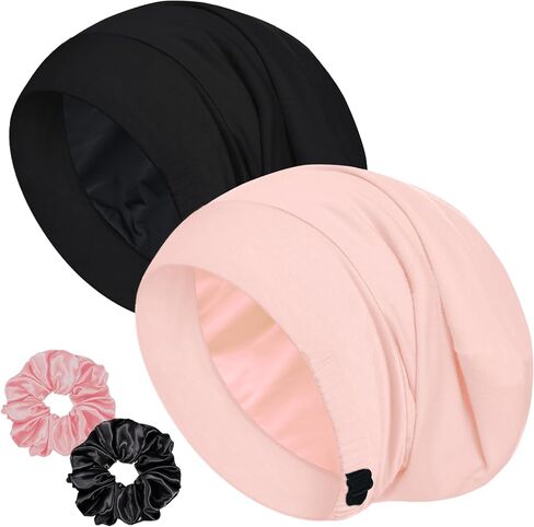 Sleep Cap Bonnet for Sleeping, Adjustable Cooling Ice Silk Lined Hair Bonnets for Natural Curly Braids Beanie Hat Women Men in Saudi Arabia