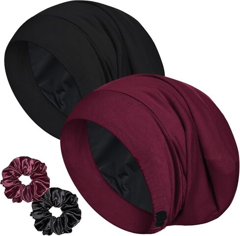Sleep Cap Bonnet for Sleeping, Adjustable Cooling Ice Silk Lined Hair Bonnets for Natural Curly Braids Beanie Hat Women Men in Saudi Arabia
