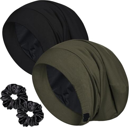 Sleep Cap Bonnet for Sleeping, Adjustable Cooling Ice Silk Lined Hair Bonnets for Natural Curly Braids Beanie Hat Women Men in Saudi Arabia