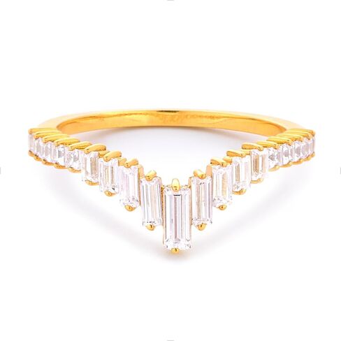STORYJEWELLERY Curved Wedding Bands for Women, Sterling Silver Stackable Rings for Women, Chevron Ring, V Shaped Wedding Band, Engagement Rings, Emerald Cut Ring Enhancer, Gifts for Her in Saudi Arabia