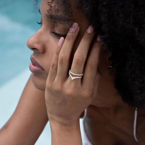 STORYJEWELLERY Curved Wedding Bands for Women, Sterling Silver Stackable Rings for Women, Chevron Ring, V Shaped Wedding Band, Engagement Rings, Emerald Cut Ring Enhancer, Gifts for Her in Saudi Arabia