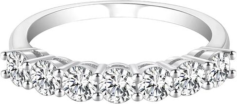 Dazzlingrock Collection GRA Certified D Color VVS1 0.70 Carat Round Moissanite 7 Stone Wedding Band for Women in 925 Sterling Silver in Saudi Arabia
