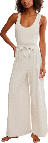 Free People Womens Wait A Minute Jumpsuits Oatmeal Combo X-Large in Saudi Arabia