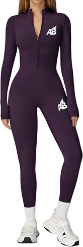 Seamless Long Sleeve Yoga Jumpsuit with Zipper for Women - Body Shaping Activewear, Comfortable Fitness Outfit in Saudi Arabia