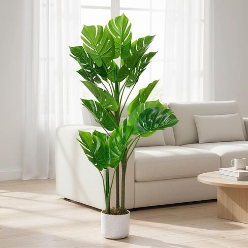 نبات Monstera الاصطناعي بطول 6 أقدام - شجرة نخيل استوائية وهمية واقعية لديكور المنزل - Monstera Deliciosa كبيرة الحجم مع سيقان قابلة للانحناء ووعاء سيراميك - داخلي وخارجي مقاوم للأشعة فوق البنفسجية in Kuwait