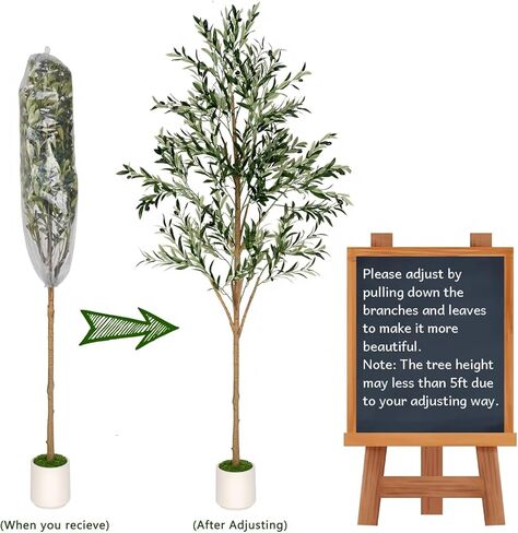 Artificial Olive Tree - Tall Indoor Faux Olive Tree with Planter & Basket, Realistic Fake Olive Tree with Fruits for Home Office Decor Living Room (5ft) in Saudi Arabia