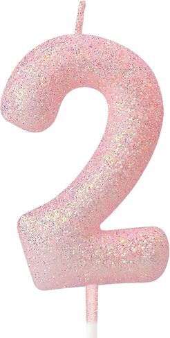 2nd Glitter Birthday Candles,Pink Birthday Number Candle,Macaroon 3D Flash Number 2 Candle,Suitable for Girls and Boys' Birthdays,Weddings,Anniversaries,Theme Party Cake Decorations in Saudi Arabia