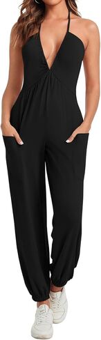 Cicy Bell Women's Sexy Halter Jumpsuits Casual Deep V Nevk Beach Jogger Long Pants Rompers in Kuwait