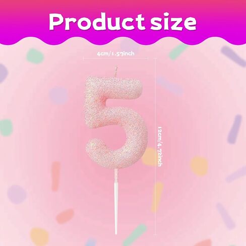 2nd Glitter Birthday Candles,Pink Birthday Number Candle,Macaroon 3D Flash Number 2 Candle,Suitable for Girls and Boys' Birthdays,Weddings,Anniversaries,Theme Party Cake Decorations in Saudi Arabia