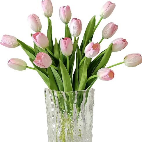12pcs Pink Artificial Tulips, Real Touch Silk Faux Flowers, 13.8 Inch Stems, for Wedding Home Decor, Mother's Day Easter Gifts, Table Centerpiece Bouquets Arrangements in Saudi Arabia