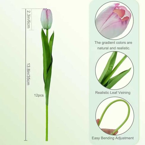 12pcs Pink Artificial Tulips, Real Touch Silk Faux Flowers, 13.8 Inch Stems, for Wedding Home Decor, Mother's Day Easter Gifts, Table Centerpiece Bouquets Arrangements in Saudi Arabia