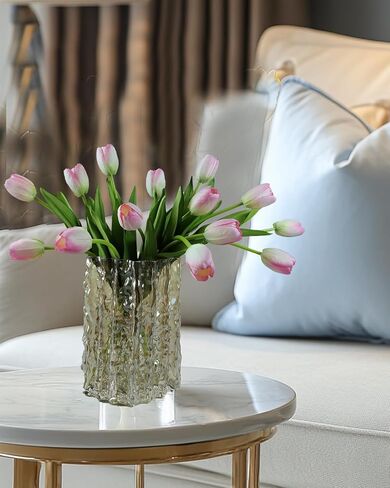 12pcs Pink Artificial Tulips, Real Touch Silk Faux Flowers, 13.8 Inch Stems, for Wedding Home Decor, Mother's Day Easter Gifts, Table Centerpiece Bouquets Arrangements in Saudi Arabia