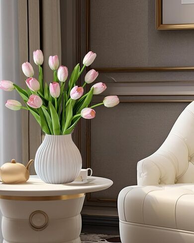 12pcs Pink Artificial Tulips, Real Touch Silk Faux Flowers, 13.8 Inch Stems, for Wedding Home Decor, Mother's Day Easter Gifts, Table Centerpiece Bouquets Arrangements in Saudi Arabia