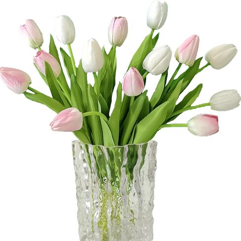 12pcs Pink Artificial Tulips, Real Touch Silk Faux Flowers, 13.8 Inch Stems, for Wedding Home Decor, Mother's Day Easter Gifts, Table Centerpiece Bouquets Arrangements in Saudi Arabia