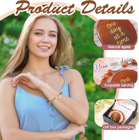 Landical One Day at a Time Agate Healing Crystal Thinking of You Gifts Red Agate Stone Calming Bracelet Inspirational Palm Stone Anxiety Stress Relief Jewelry You Got This Sobriety Gifts for Women Men in Saudi Arabia