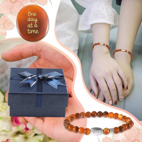 Landical One Day at a Time Agate Healing Crystal Thinking of You Gifts Red Agate Stone Calming Bracelet Inspirational Palm Stone Anxiety Stress Relief Jewelry You Got This Sobriety Gifts for Women Men in Saudi Arabia