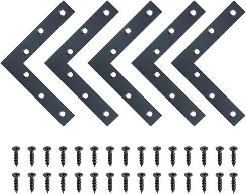 T Flat Brackets,Corner Bracket Black Corner Brace Mending Plate Repair 120mmX120mm Stainless Steel Flat Braces for Wood Tables, Chairs, Sofas, Beds, Cabinets, Doors and Windows,Pack of 10 in Saudi Arabia