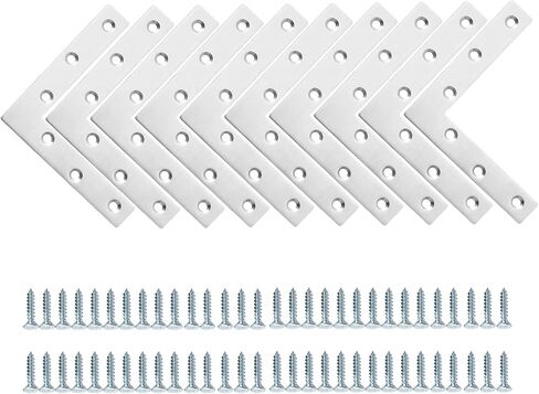 T Flat Brackets,Corner Bracket Black Corner Brace Mending Plate Repair 120mmX120mm Stainless Steel Flat Braces for Wood Tables, Chairs, Sofas, Beds, Cabinets, Doors and Windows,Pack of 10 in Saudi Arabia