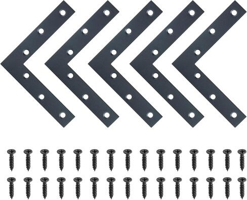 T Flat Brackets,Corner Bracket Black Corner Brace Mending Plate Repair 120mmX120mm Stainless Steel Flat Braces for Wood Tables, Chairs, Sofas, Beds, Cabinets, Doors and Windows,Pack of 10 in Saudi Arabia