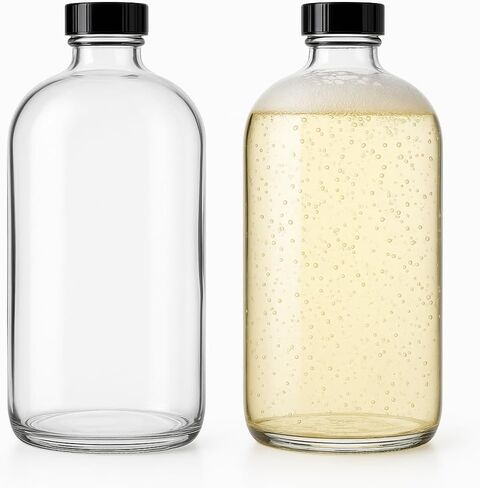 4 Pack - 32oz Boston Round Air Tight Seal Amber Glass Growler Kombucha Bottles- with Phenolic Poly Cone Insert Caps for Secondary Kombucha Fermentation and Film Developing Bottles in Kuwait